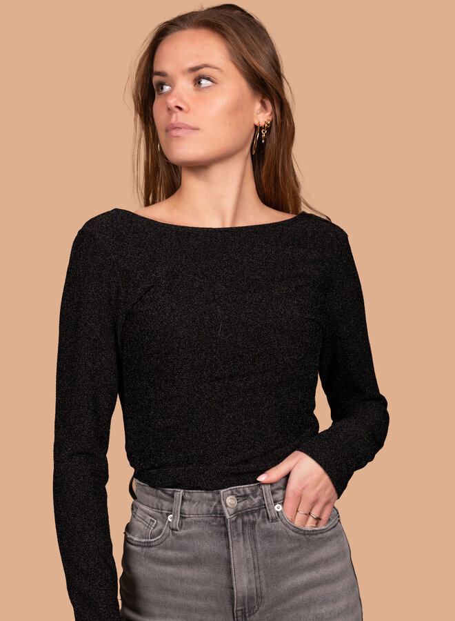 Body top glitters open rug zwart