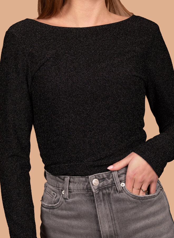 Body top glitters open rug zwart