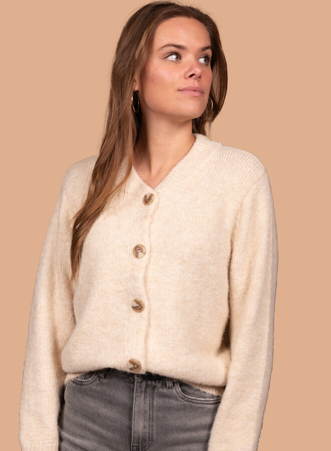 Warm vest parelmoer knopen beige