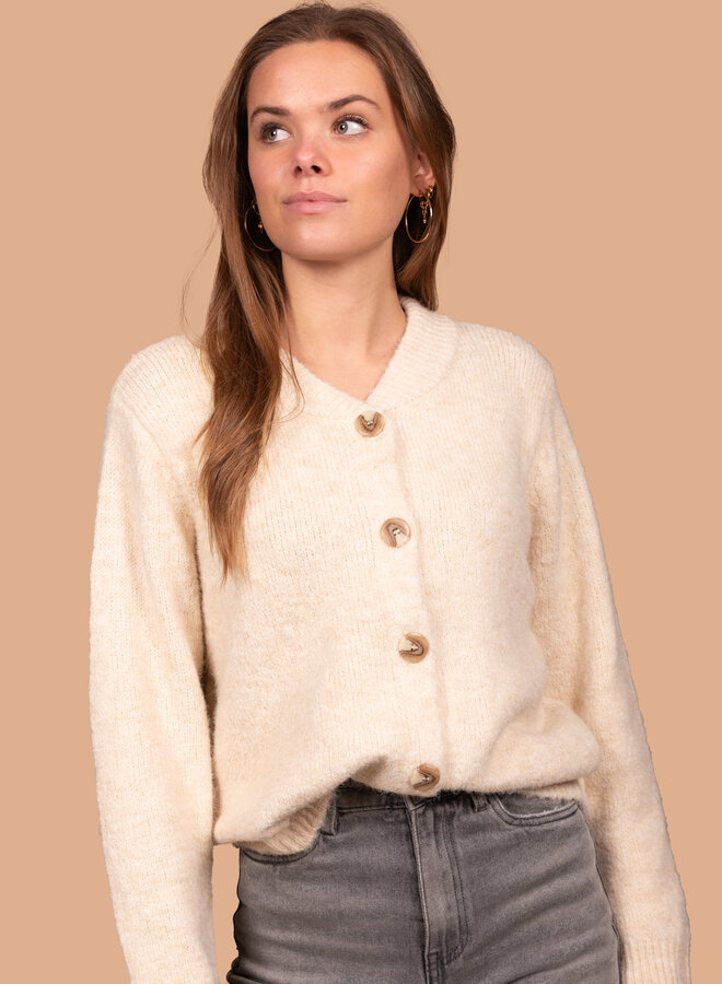 Warm vest parelmoer knopen beige