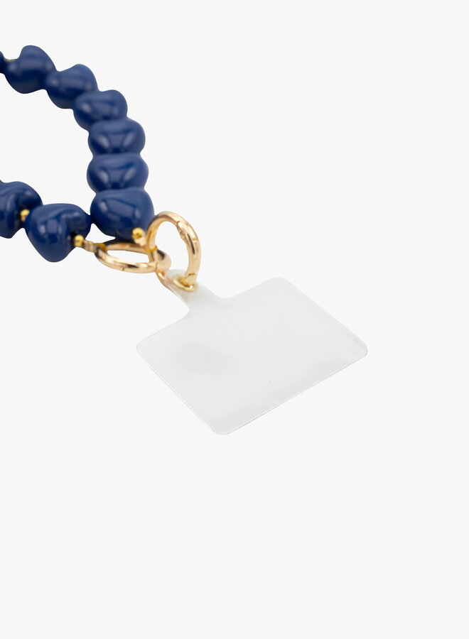 Telefoonkoord kralen hartjes blauw