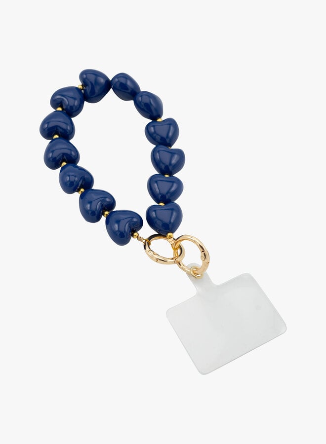 Telefoonkoord kralen hartjes blauw