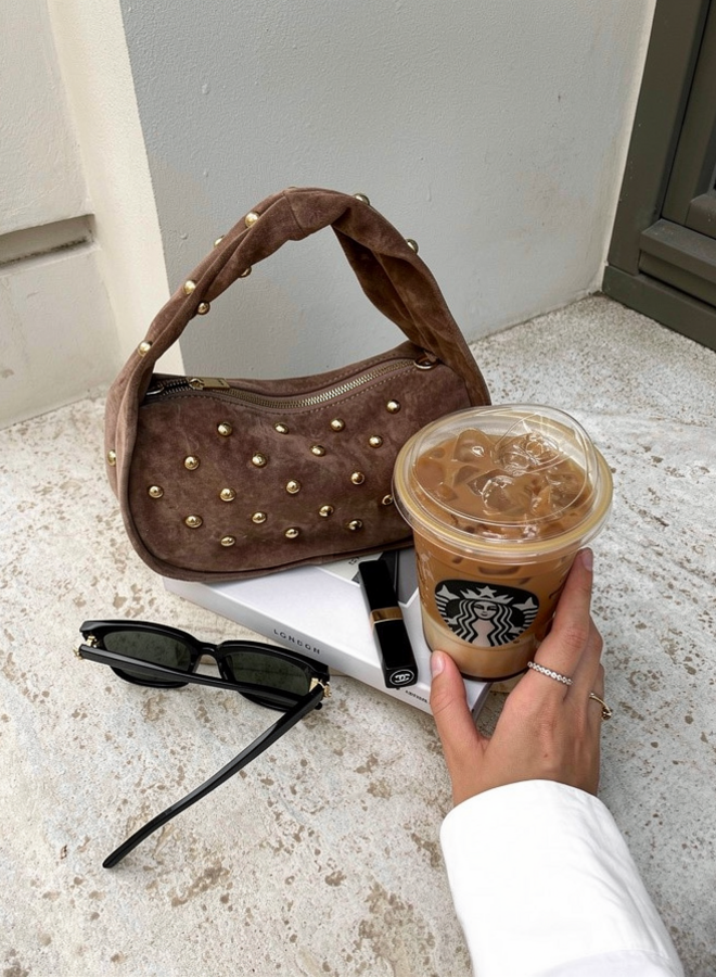 Leren handtas suède taupe Lot