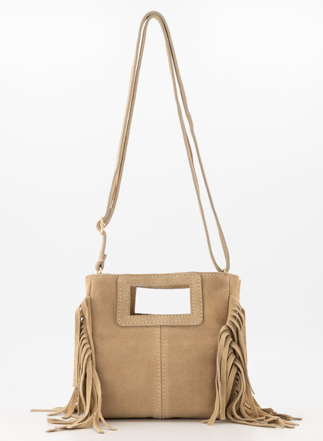 Kleine suede schoudertas franjes