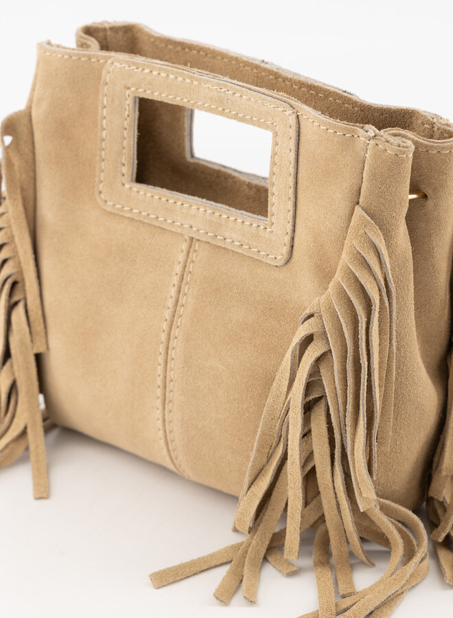 Kleine suede schoudertas franjes