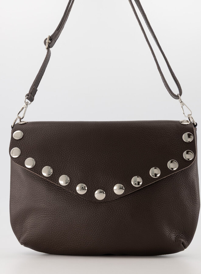 Leren tas met studs Juli donkerbruin