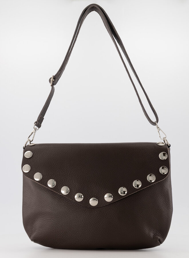 Leren tas met studs Juli donkerbruin