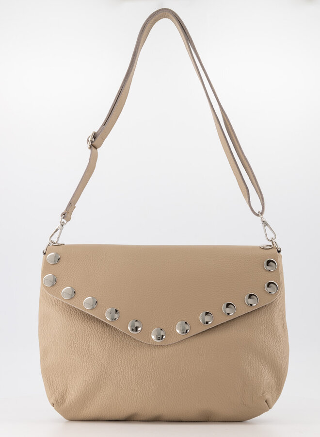 Leren tas met studs Juli taupe