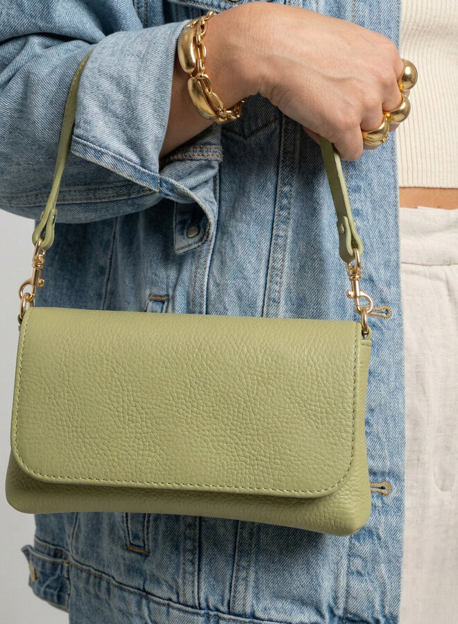 Leren schoudertas groen Lara