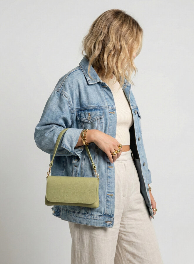 Leren schoudertas groen Lara