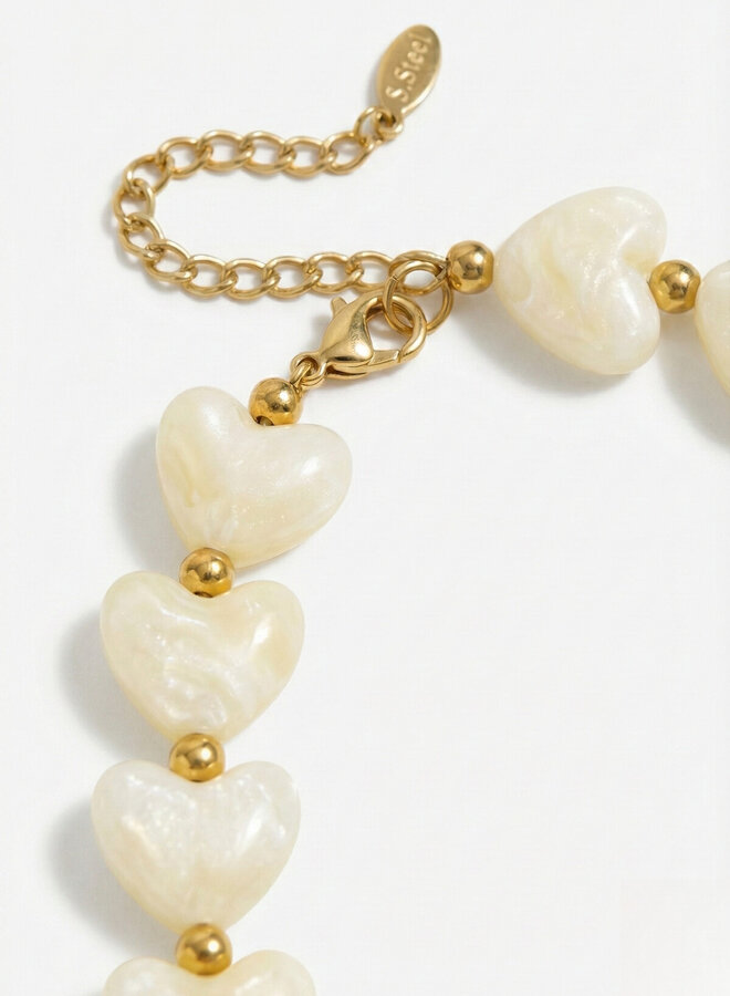 Ketting met hartjes kralen wit