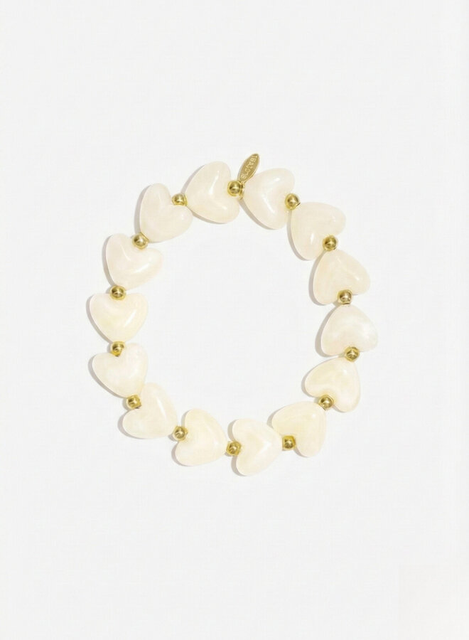 Armband elastiek hartjes kralen wit