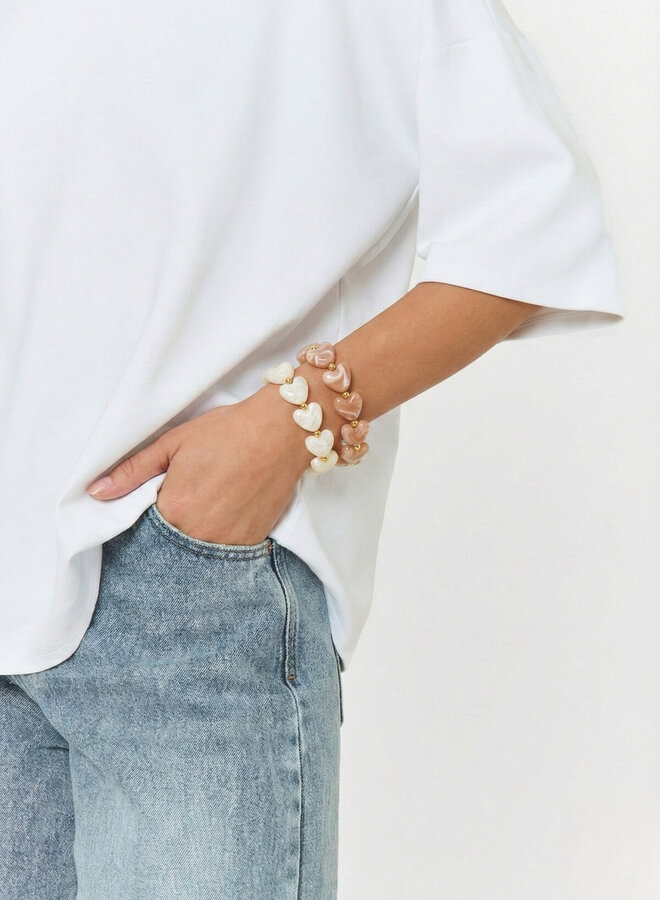 Armband elastiek hartjes kralen wit