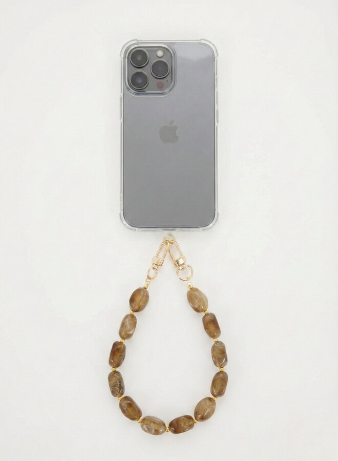 Telefoonkoord kralen stenen bruin