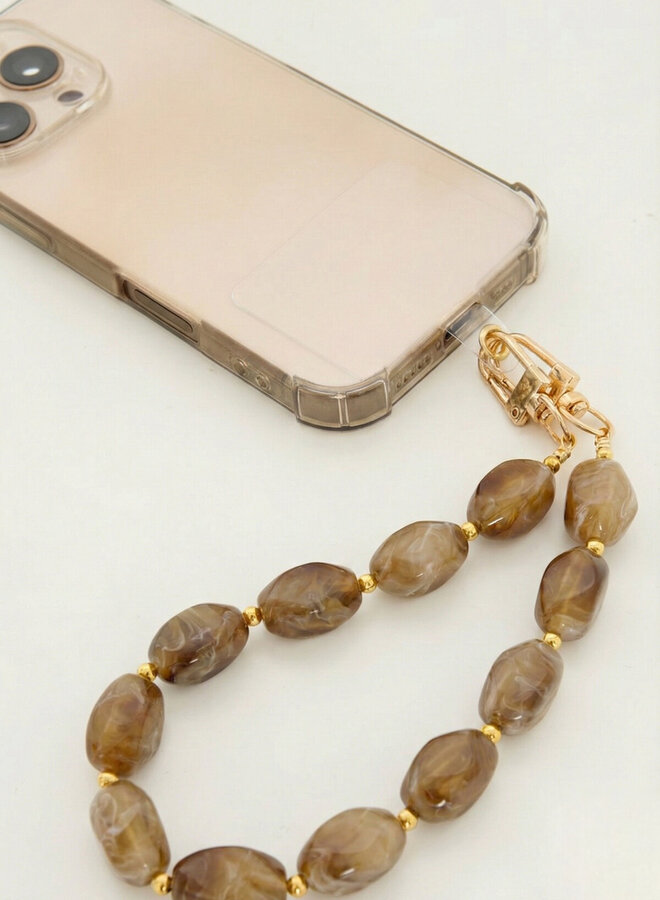 Telefoonkoord kralen stenen bruin