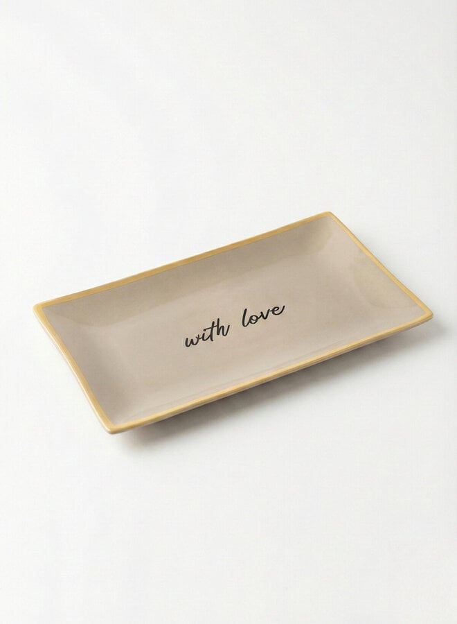 Schaal glas with love taupe 20x10cm