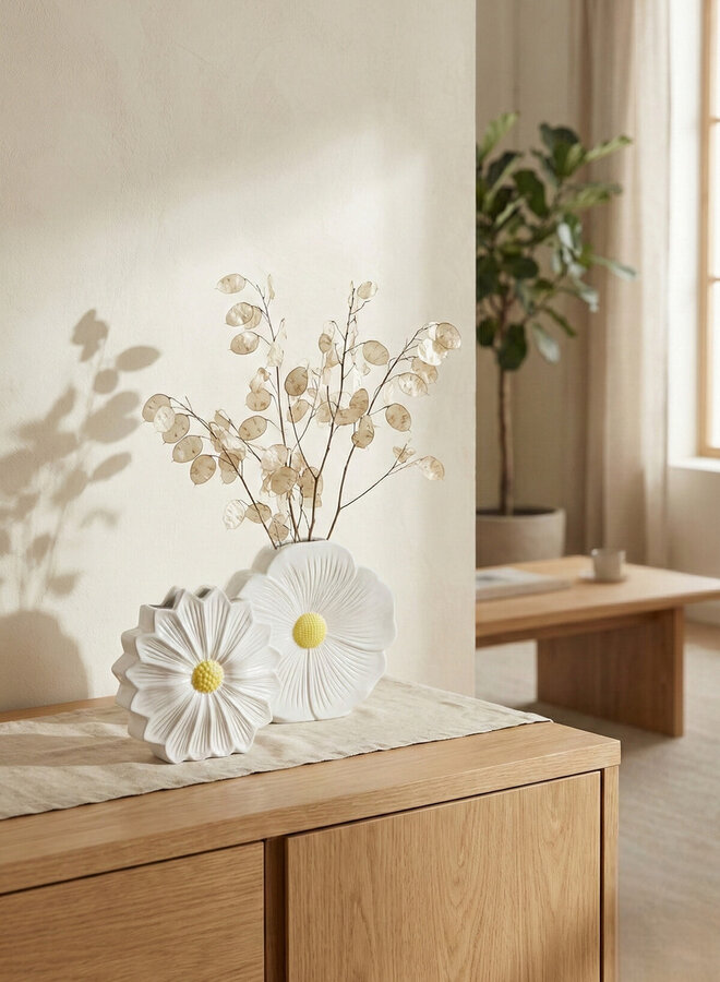 Bloemenvaas madeliefje wit 6x18cm