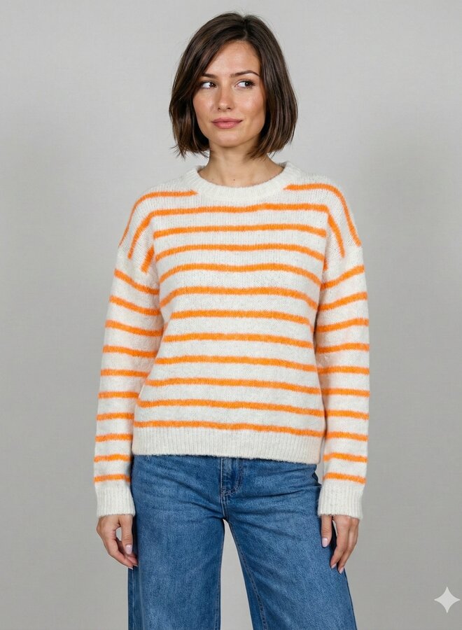 Gestreepte trui beige/oranje