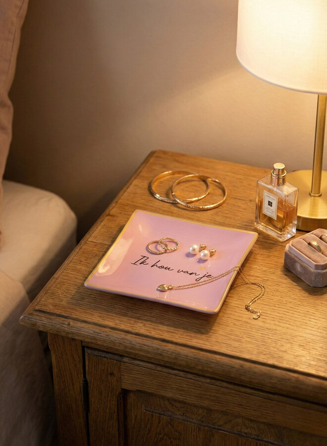 Schaal glas ik hou van je 18x18cm