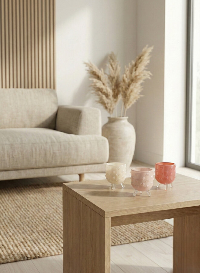 Theelicht op pootjes roze mix 8x9cm