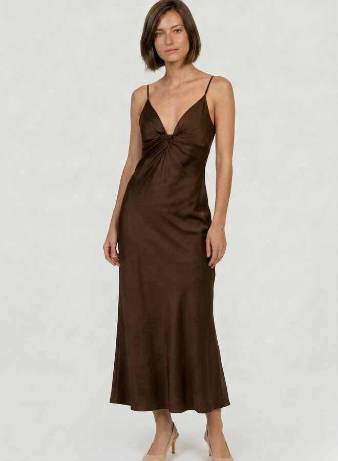 Lange classy jurk koffiebruin