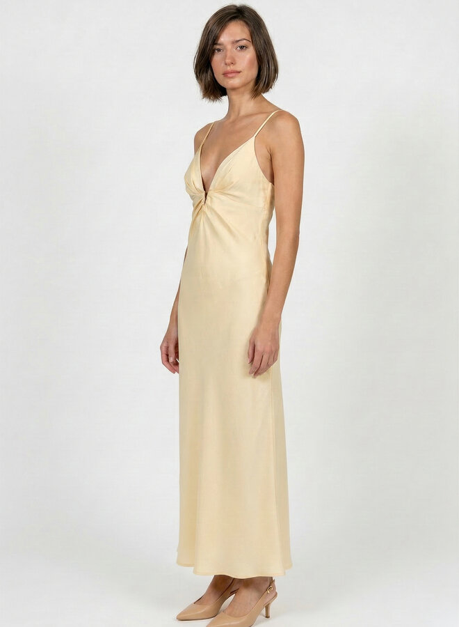 Lange classy jurk botergeel