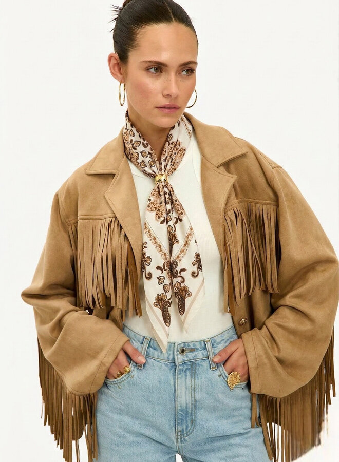 Sjaaltje satijn paisley  print bruin