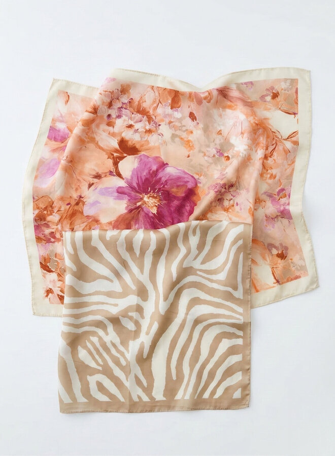 Sjaaltje satijn zebra print beige