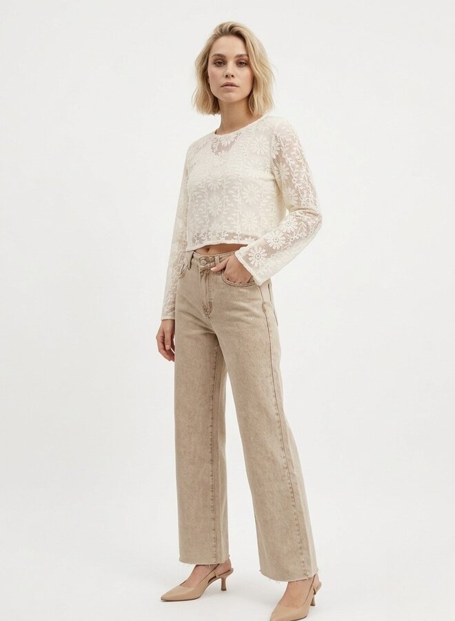Wide leg jeans extra lang beige