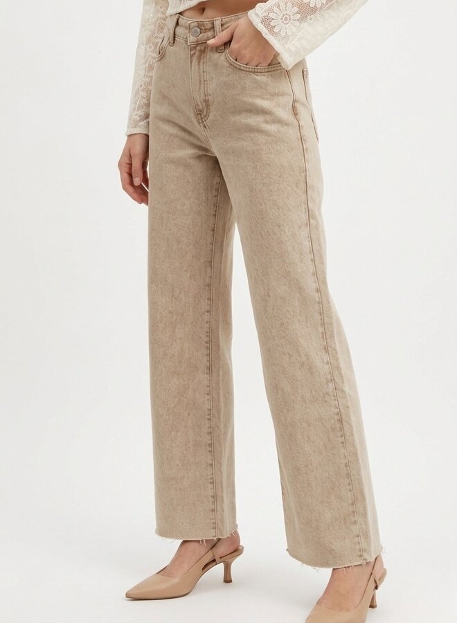 Wide leg jeans extra lang beige