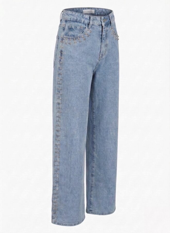 Blauwe wide leg jeans studs