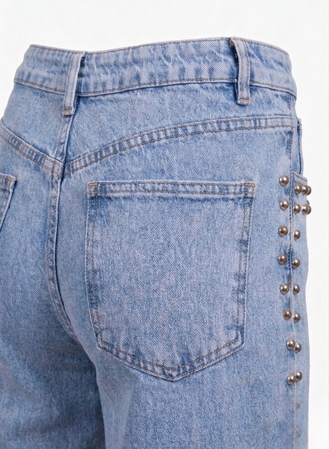 Blauwe wide leg jeans studs