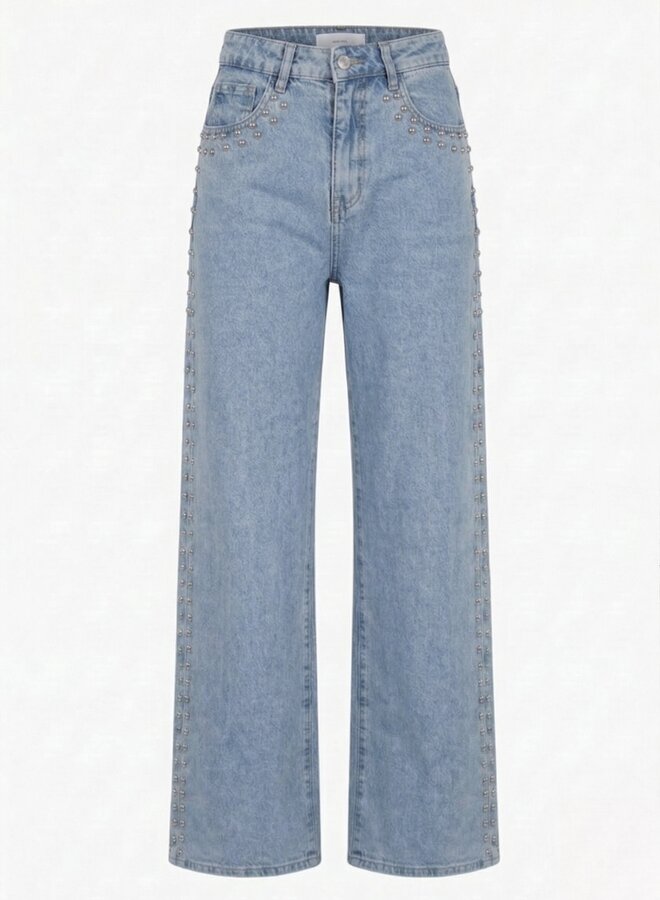 Blauwe wide leg jeans studs