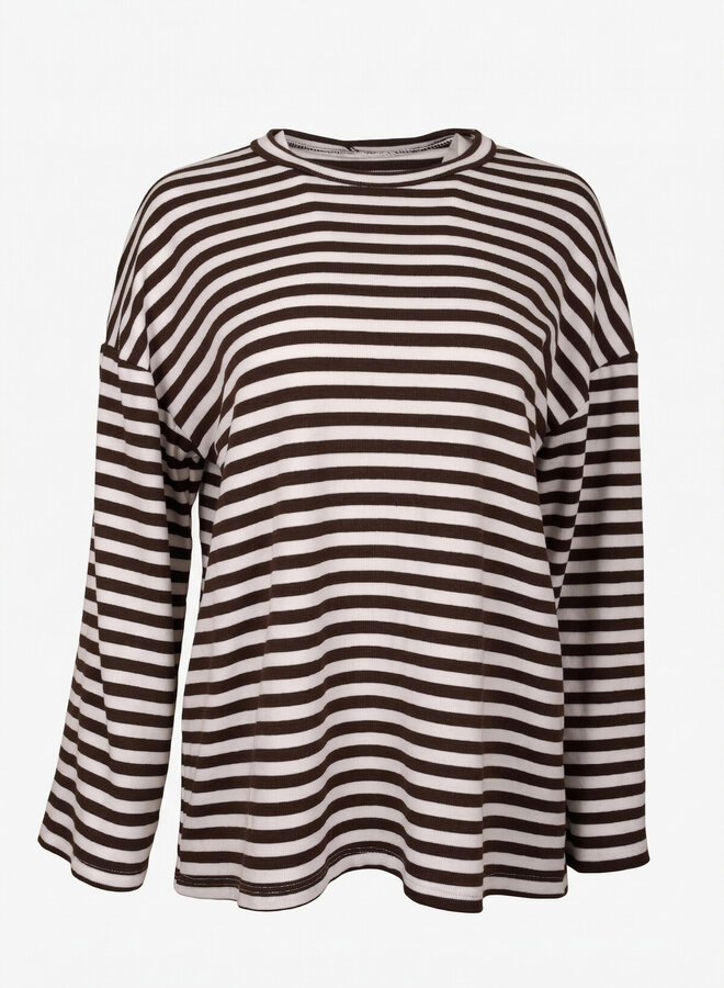 Gestreept shirt chocolade met wit