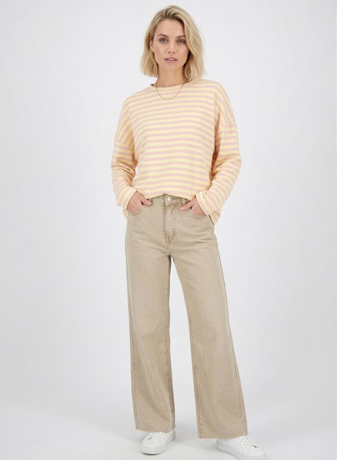 Gestreept shirt roze met geel