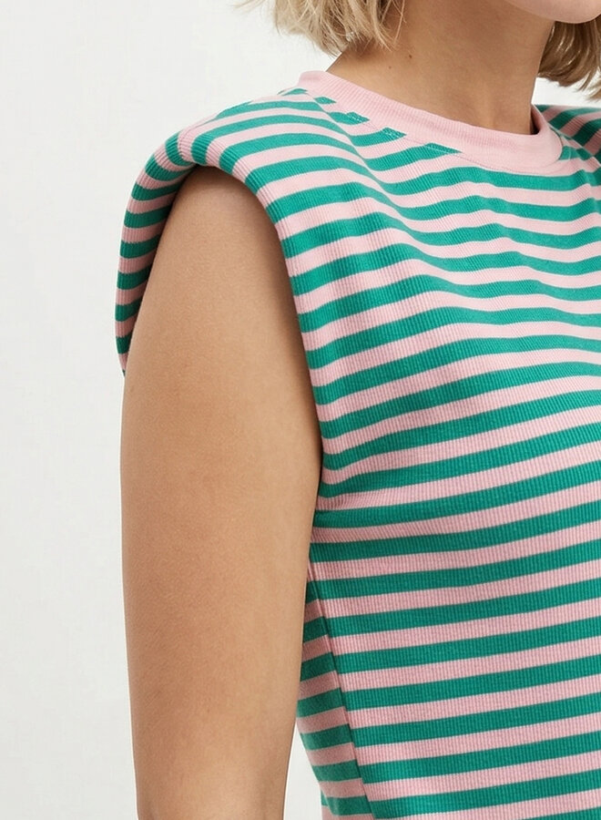 Gestreepte top schoudervulling groen roze