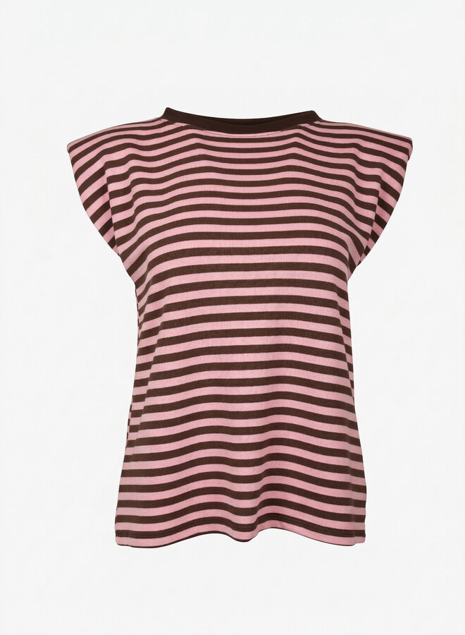 Gestreepte top schoudervulling bruin roze