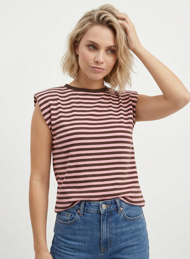 Gestreepte top schoudervulling bruin roze