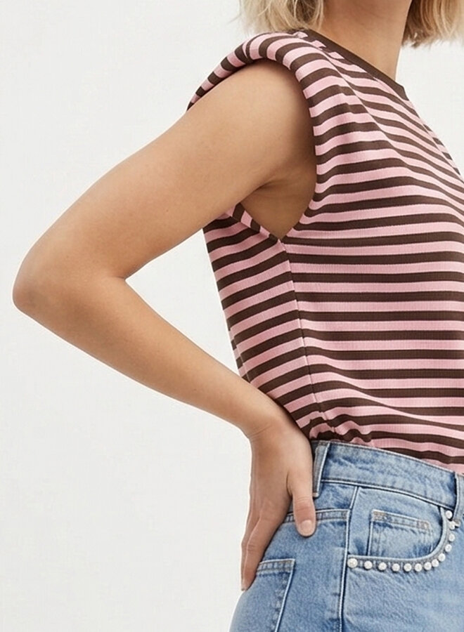 Gestreepte top schoudervulling bruin roze