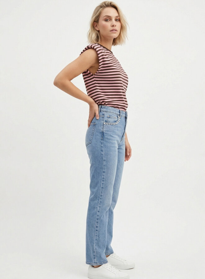 Gestreepte top schoudervulling bruin roze