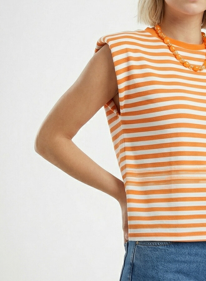 Gestreepte top schoudervulling oranje beige