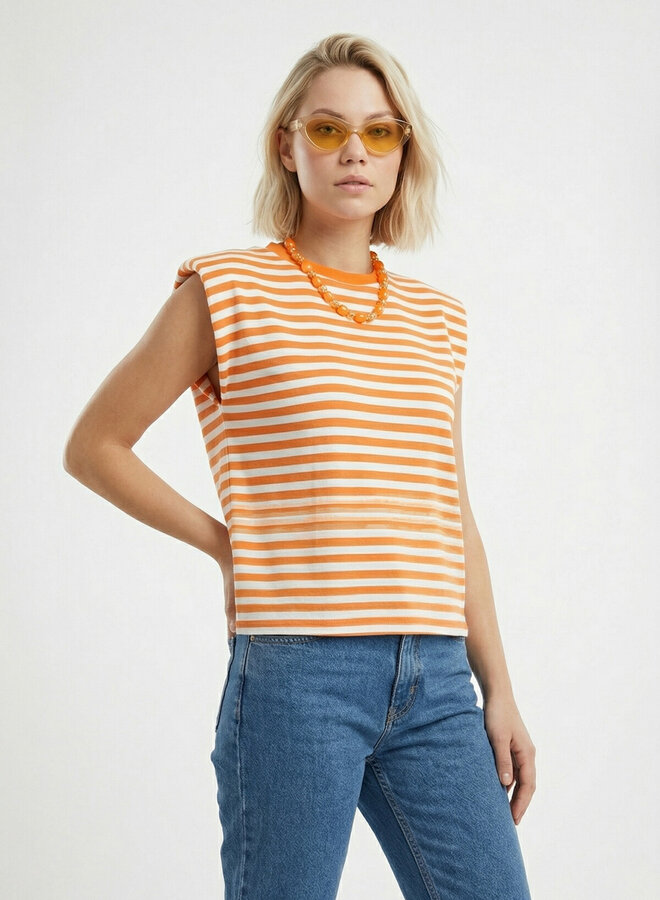Gestreepte top schoudervulling oranje beige