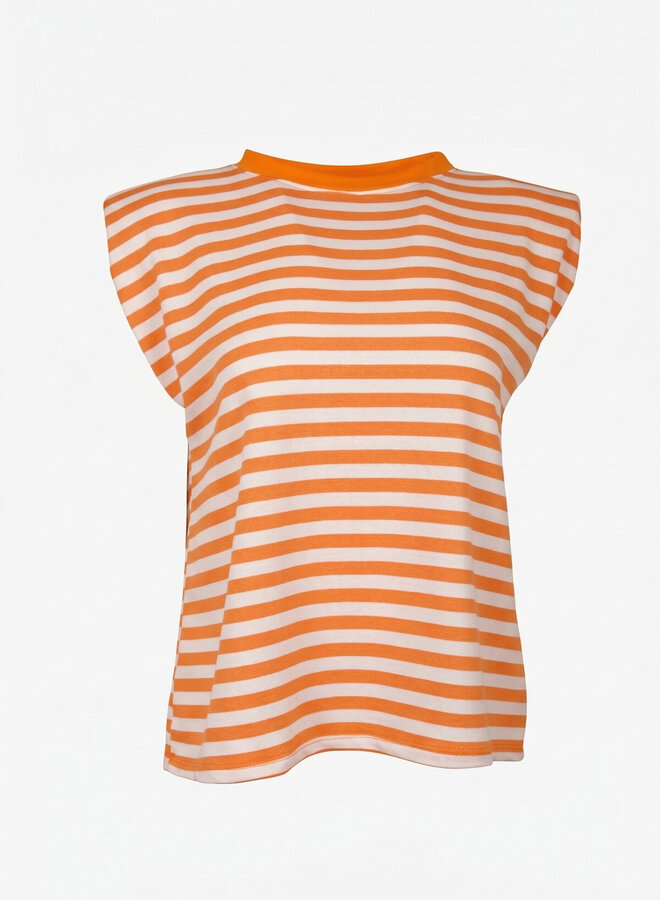 Gestreepte top schoudervulling oranje beige