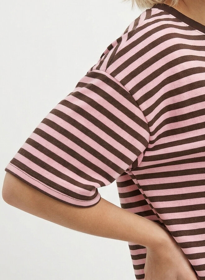 Gestreept shirt korte mouw bruin roze