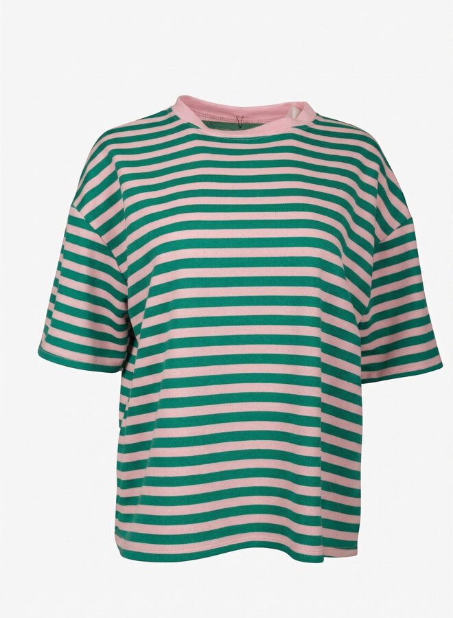 Gestreept shirt korte mouw groen roze