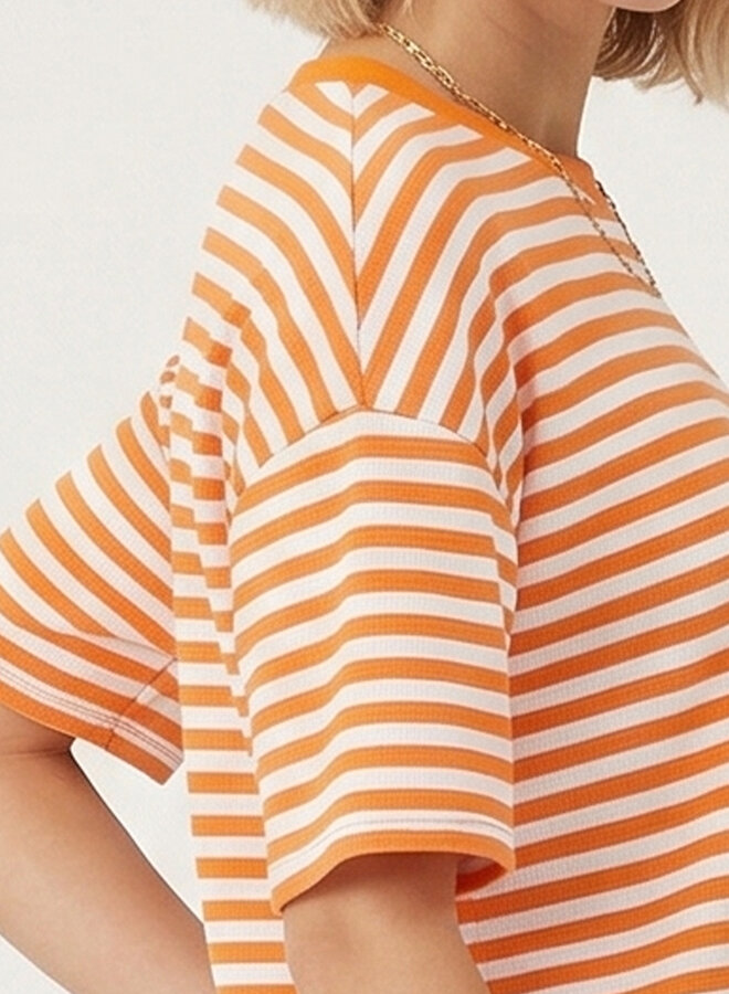 Gestreept shirt korte mouw oranje wit