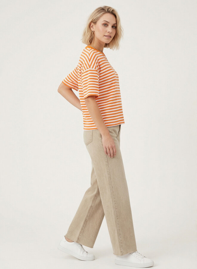 Gestreept shirt korte mouw oranje wit