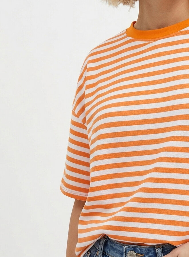 Gestreept shirt korte mouw oranje wit