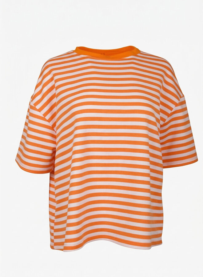 Gestreept shirt korte mouw oranje wit