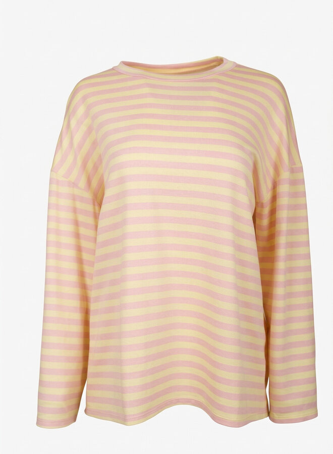 Gestreept shirt roze met geel